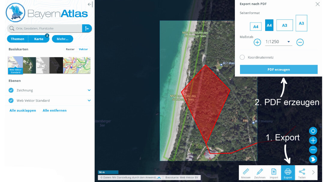 BayernAtlas Export und Drucken Schritt 1
